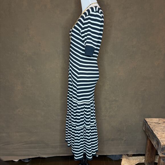 Lauren Ralph Lauren Women's Black & White Striped Stretch Cotton Midi Dress L - Picture 5 of 12